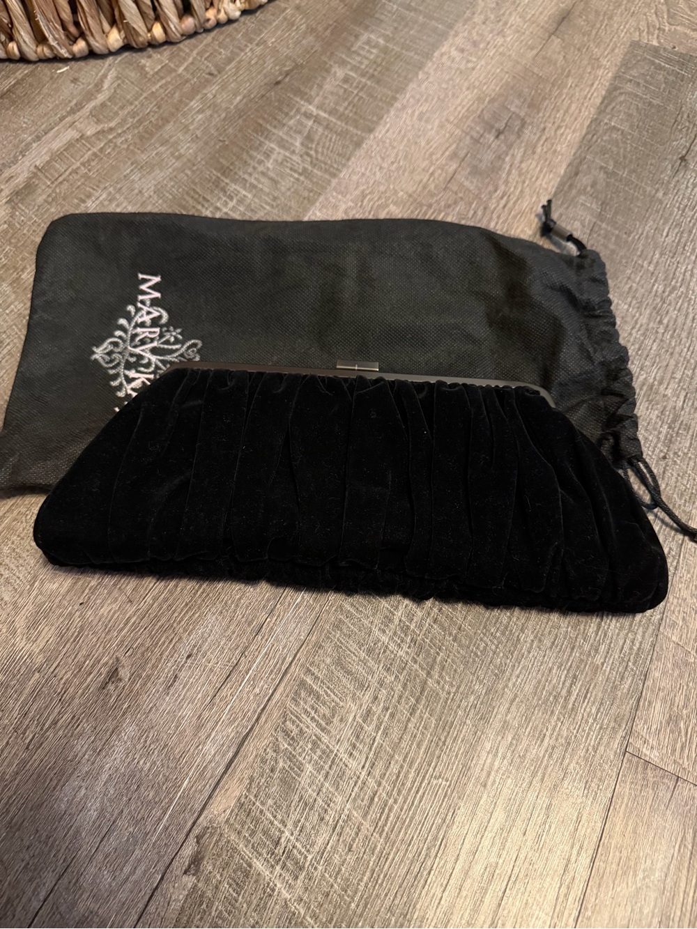 Mary Kay Black Velvet Pleated Clutch with Dust Bag